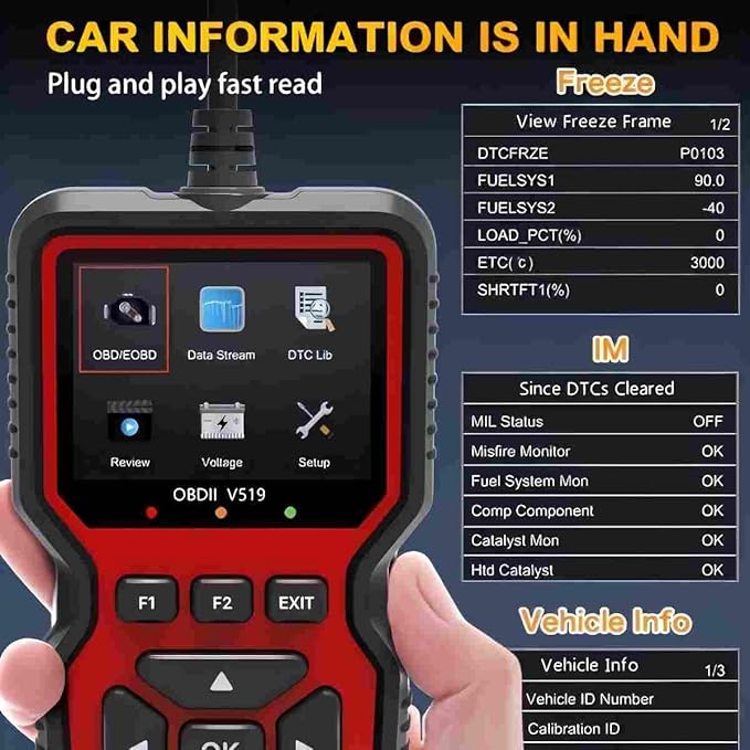 OBD2 Scanner Diagnostic Tool, Check Engine Code Reader OBD2 Scanner with Reset, Mode 6, Mode 8 & I/M Readiness, Auto Check