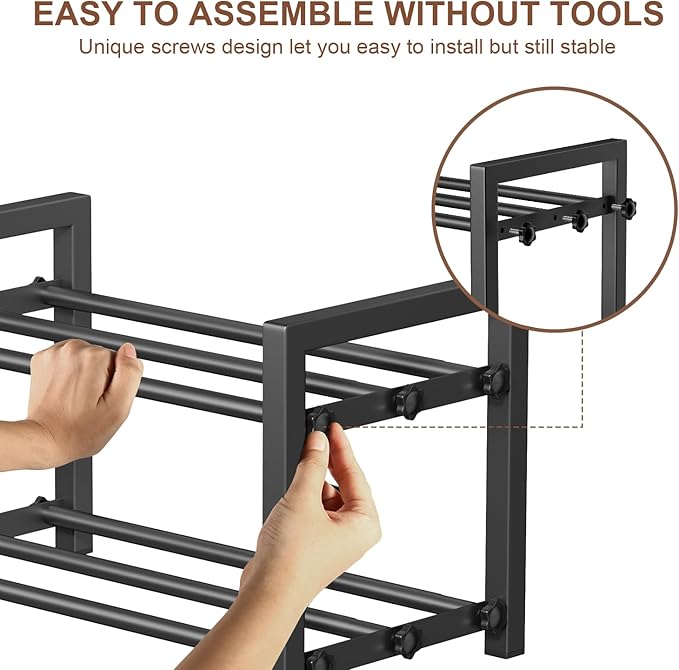 2-Tier Expandable Shoe Rack,Adjustable Shoe Shelf Storage Organizer Heavy Duty Metal Free Standing Shoe Rack for Entryway Clo