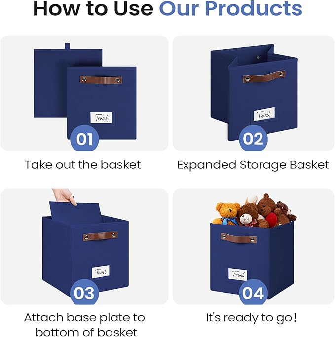 FinishingBo 6-Pack Storage Cubes with Handles & Label Holders Basket, Closet Cube Home Organizer Bins(Blue, 10.5*10.5*11 inch