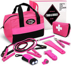 Pretty Pink Roadside Kit - Pink Emergency Kit for Teen Girls and Women - Car Accessories for Women - Durable Carry Bag with L