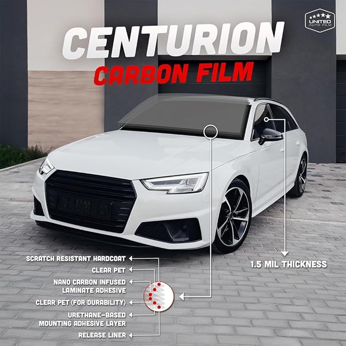 United Centurion Carbon 2 Ply Window Tint Film - 40in x 100ft, 15% VLT Scratch Resistant, High Clarity, 99% UV Block, Heat & Glare Control, Privacy & Interior Protection Film for Car, Truck, SUV, Home