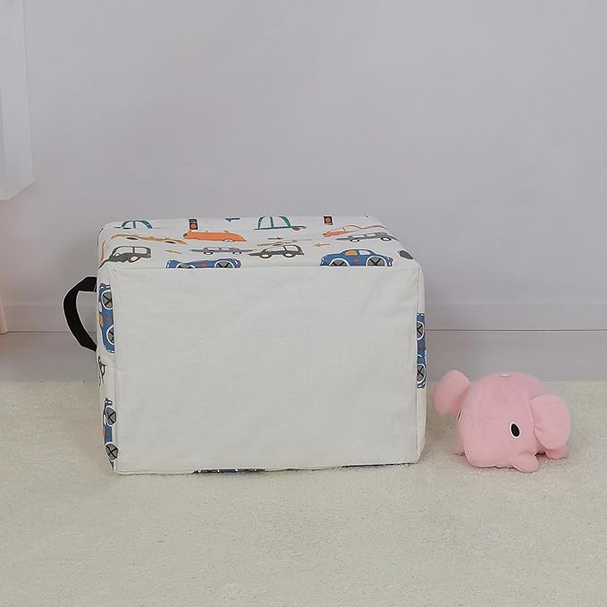 LANGYASHAN Rectangular Storage Bin Collapse Canvas Fabric Cartoon Storage Basket with Handles for Organizing Home Kitchen Boy