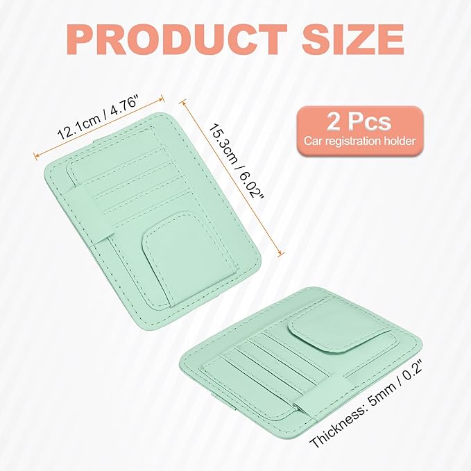 HARFINGTON 2Pcs Car Sun Visor Organizer 6.02" x 4.76" Leather Multi-Pocket Visor Card Sleeve Pocket Car Truck SUV Interior Storage Pouch for Driving License Credit Card Bill Sunglasses, Blue