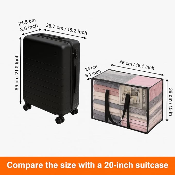 Vieshful 5 Pack Clear Comforter Storage Bag, 40L Clothes Storage Bag with Zipper Closet Organizer, Plastic Storage Containers