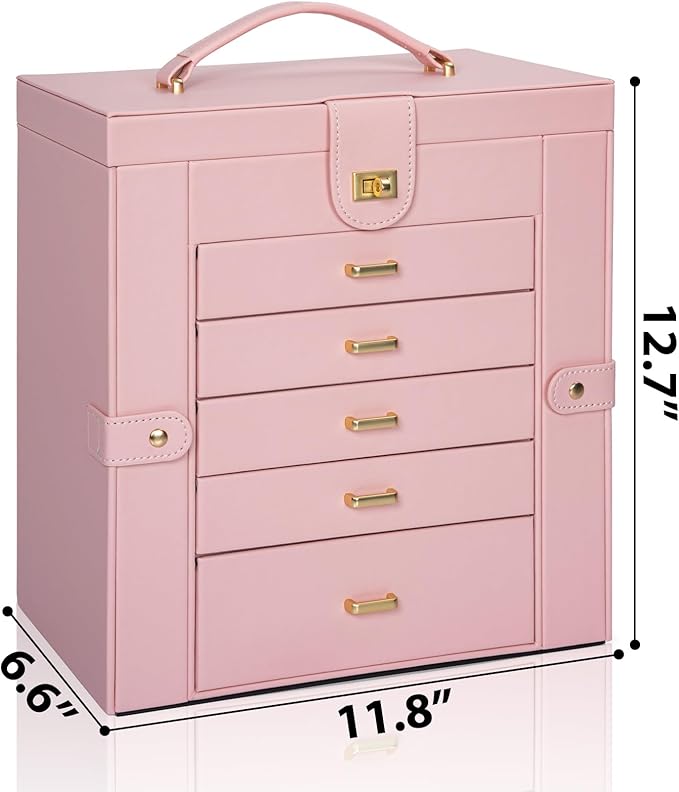 AKOZLIN Huge Jewelry Box Organizer Functional Extra Large Leather Jewelry Storage Case for Women Girls Ring Necklace Earring 