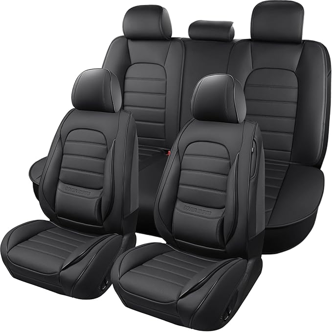 Car Seat Covers Full Set, 5Pcs Universal Leather Seat Covers for Cars, Waterproof Front and Rear Seat Covers Breathable Autom
