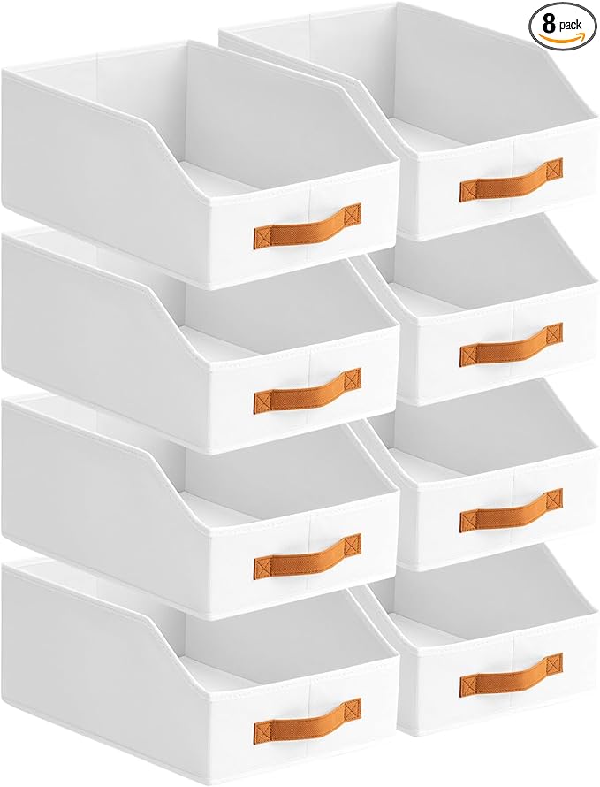 Homsorout Fabric Storage Bins for Organizing - 8 Pack Large Trapezoid Collapsible Storage Bins with Front Handle, Closet Orga