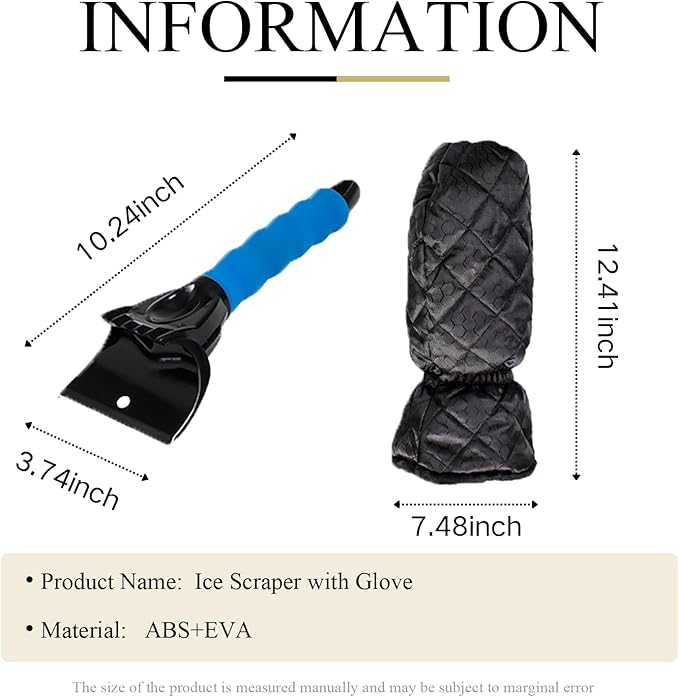 Ice Scraper with Glove - Waterproof Ice Scrapers Snow Removal Tool for Car Windshield, SUV, Truck - Comfortable Mitt Glove for Quick Ice & Snow Removal (Blue)