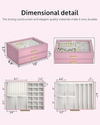 AKOZLIN Jewelry Box with Clear Lid Functional Leather Jewelry Storage Organizer Case 2 Drawers for Women Girls Necklace Ring 