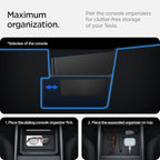 Spigen Non-Slide Center Console Organizer (Expanded Capacity) for Tesla Model Y Juniper (Only Premium & Performance 2025/26) and Model 3 Highland (Standard, Premium & Performance 2024/25/26)