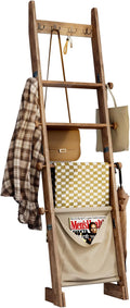 REFGY Blanket Ladder for Living Room, 5-Tier Wooden Blanket Ladder, 5.3Ft Wall Leaning Quilt Ladder for Bedroom, Rustic Decor