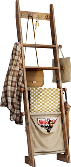 REFGY Blanket Ladder for Living Room, 5-Tier Wooden Blanket Ladder, 5.3Ft Wall Leaning Quilt Ladder for Bedroom, Rustic Decor