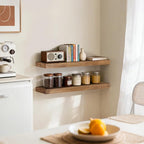 Floating Wall Shelves 24x6.8x1.7 Inch – Solid Wood Rustic Shelves in Dark Oak Finish – Wall Mounted Display Shelf for Bathroo