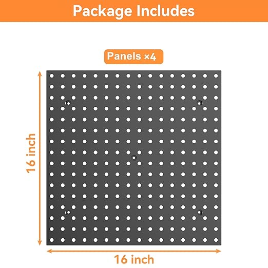 TORACK 4 PCS 16 x16 in Pegboard Panels for Wall Garage Tools Organizer Pegboard for Workbench, Modular Peg Board Tool Board(P
