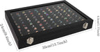 Wudygirl 100 Slot Ring Holder Display Case - Black Jewelry Organizer with Transparent Lid