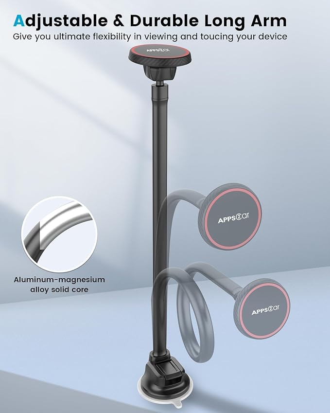 APPS2Car for MagSafe Car Mount Magnetic Phone Holder Upgraded 14-Inch Long Arm Suction Cup Windshield Mount fits iPhone 17 Pro Max Plus 16 15 14 13 12 Mini
