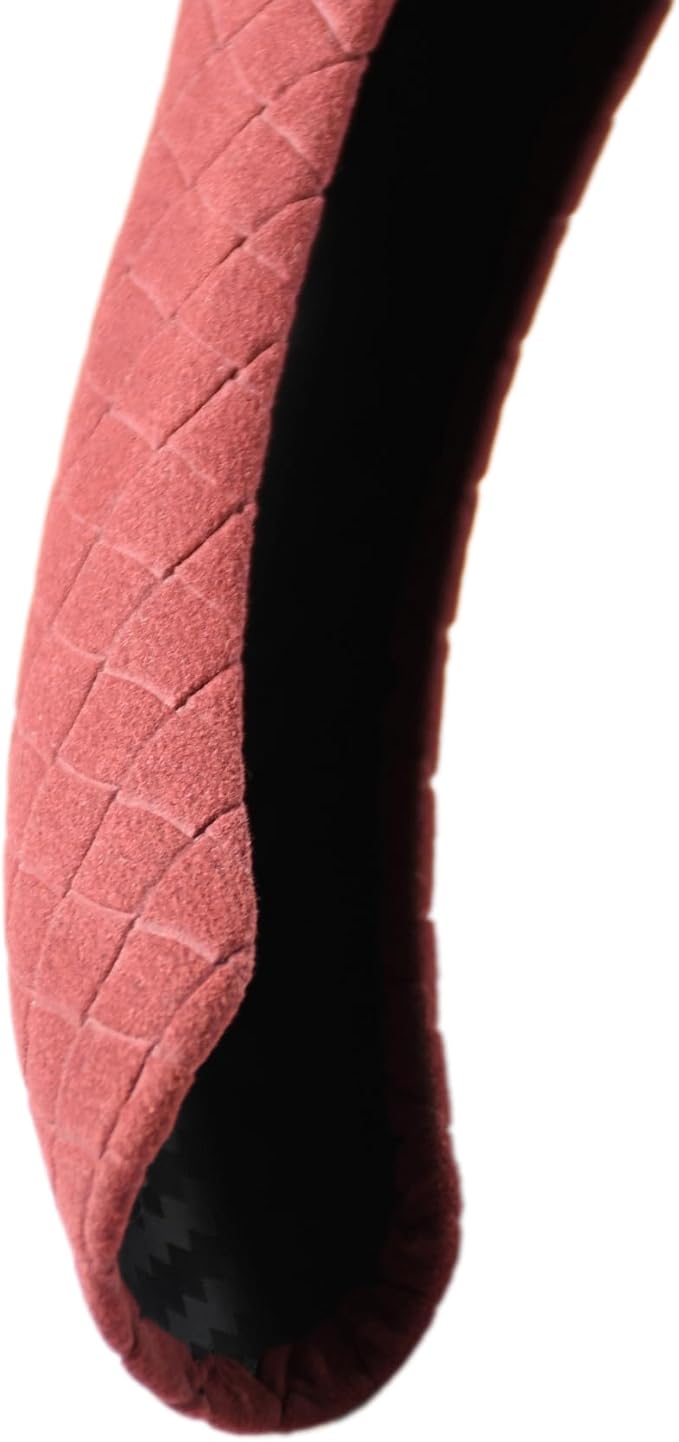 Quick Install Sporty Suede Leather Car Steering Wheel Cover with Braided Grips for All 14½" to 15" Sedan Coupe SUV Pickup 14.