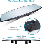 Verivue Universal Panoramic 12-Inch Rear View Mirror, Anti-Glare Wide Angle Car Mirror, Rearview Mirrors Accessory for Baby Rear-Facing, Tint flat Mirrors for Cars and SUVs.