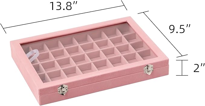 Frebeauty 40 Grid Jewelry Tray,Adjustable Earring Holder Organizer with Glass Lid,Velvet Drawer Jewelry Organizer for Rings,S