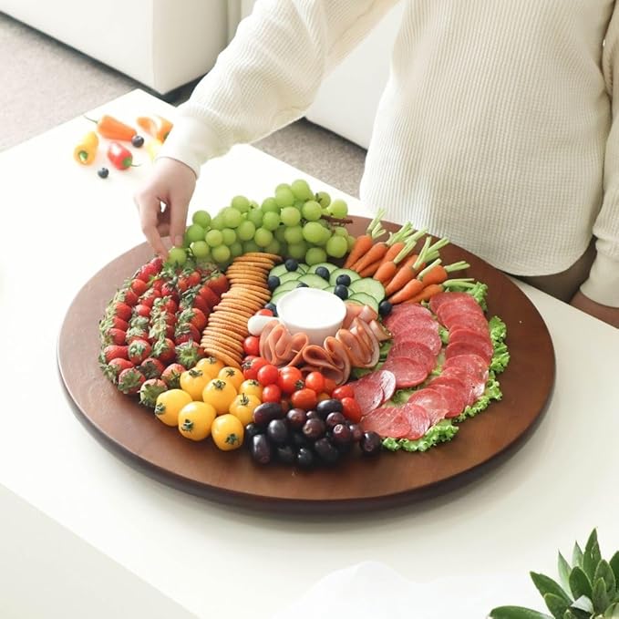 CONMEOCON- 22" Wooden Large Lazy Susan for Table Top with Premium Rubber Wood Sturdy and Good Craftsmanship, Large Charcuteri