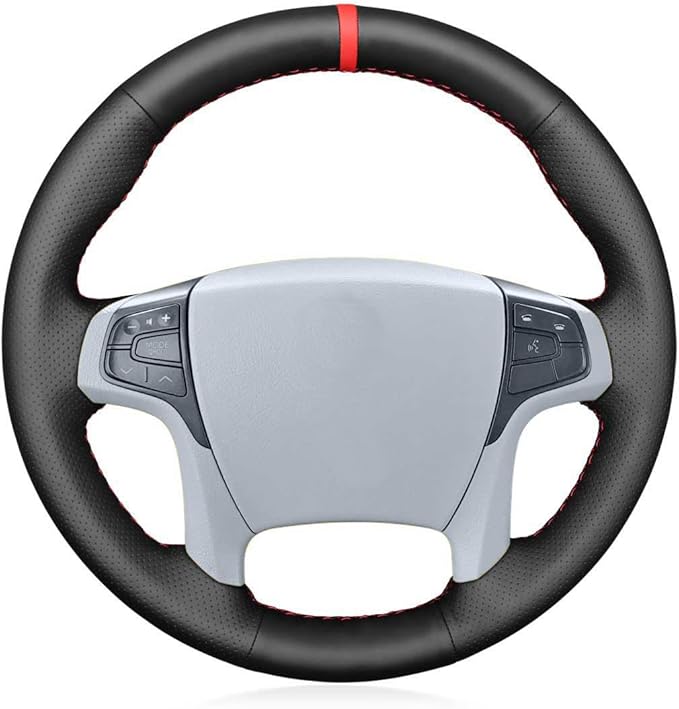 Car Steering Wheel Cover for 2014 Toyota Sienna XLE Model AWD SE 2011 2012 2013 DIY Customization Automotive Interior Accessories Hand Stitched Black Microfiber Leather Red Marker Line