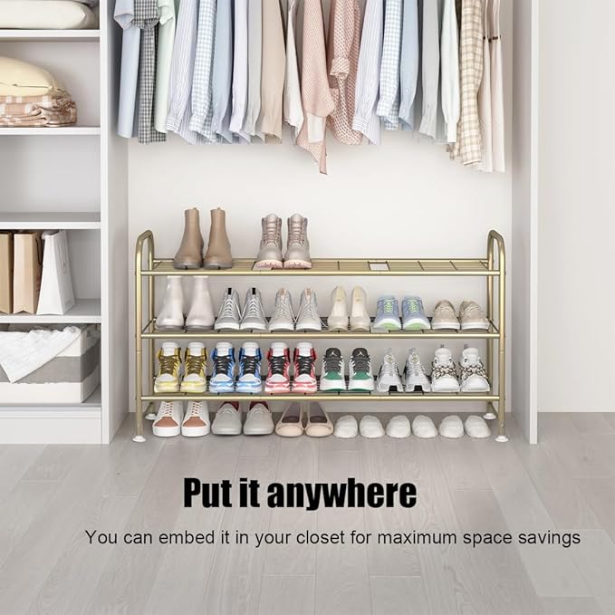 LINZINAR Shoe Rack Long 3 Tier Shoe Storage Organizer Metal Wide Shoe Shelf for Closet Entryway Bedroom 24 Paris Large Capaci