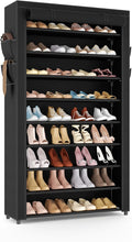 VILICK Shoe Rack with Cover Narrow Shoe Organizer with Pockets 10 Tier Tall Shoe Storage Holds 36-41 Pairs Shoes and Boots Sh