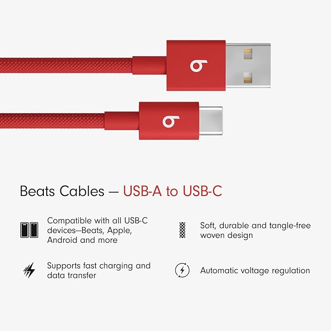 Beats USB-A to USB-C Woven Cable Fast Charging Durable and Tangle-Free Design Compatible Charger for Apple & Android Devices 