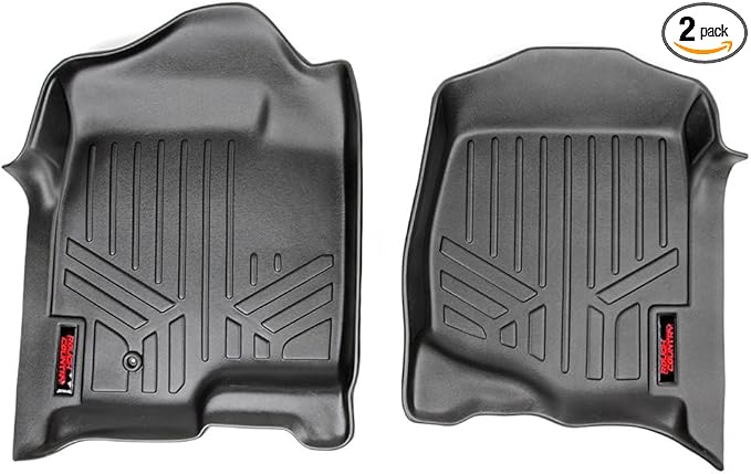 Rough Country All Weather Front Floor Mats for Chevy Silverado & GMC Sierra 1500/2500HD/3500HD (2007-2013) - Non-Slip Waterproof Flexible Floor Armor