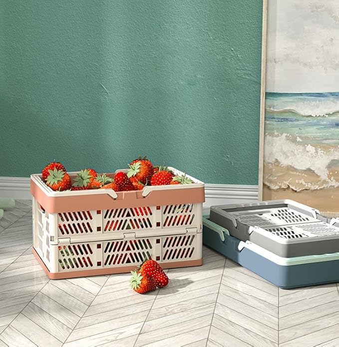 Domiella 2-Pack Foldable Storage Baskets, Collapsible PP Crates with Handles - 20L Capacity, Strong and Portable for Home Org
