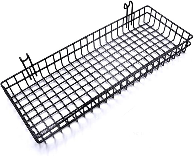 Black Metal Wire Hanging Basket, Multifunction Creative Mesh Wall Grid Holder Storage Organizer Plant Holder Shelf Flower Pot