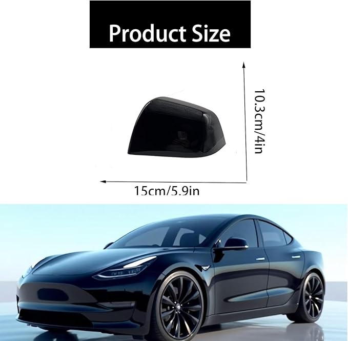 Compatible with Tesla Model Y Side Mirror Cover Replacement 2021 2022 2023 2024, Left Driver Side Rearview Mirror Cover Cap for Model Y Accessories(Black)