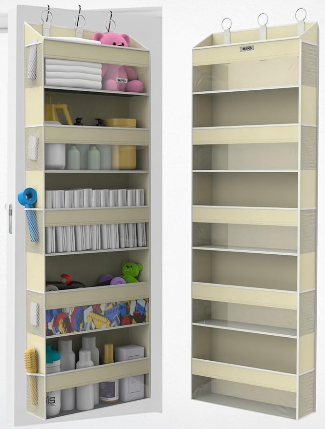 Over the Door Organizer with 5 Large Pockets & 10 Mesh Side Pockets – Durable Hanging Storage for Closet, Bathroom, Bedroom, 