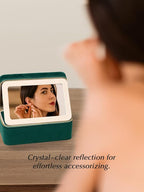 Velvet Travel Jewelry Box with Large Mirror, Double-Layer Jewelry Organizer Case for Women and Girls, Portable Storage Case w