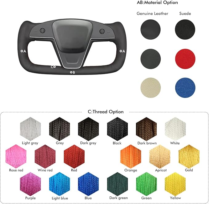 MEWANT Steering Wheel Cover for Yoke Style Steering Wheel for Tesla Model S 2021-2023 / Model X 2021-2023 Hand-Stitched Steering Wrap