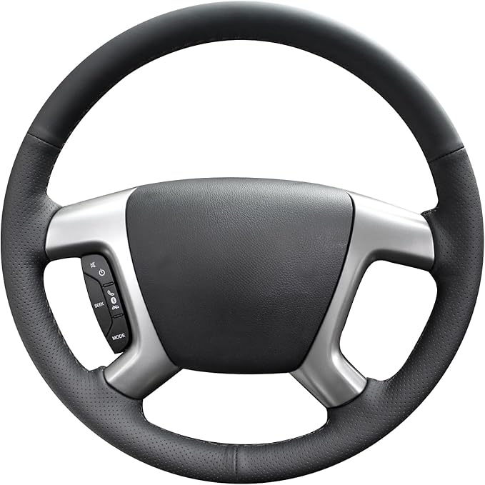MEWANT DIY Hand Stitch Steering Wheel Cover for Chevy Silverado 1500 Avalanche Suburban Black Real Leather Steering Wrap
