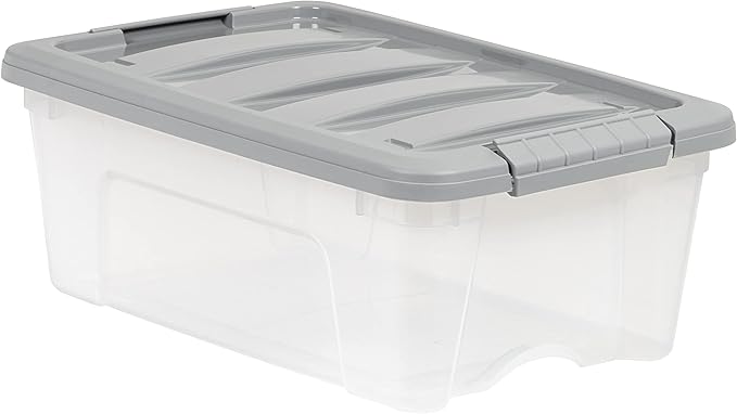 Amazon Basics Plastic Storage Containers with Secure Latching Lids, Stackable Organization Bins for Organizing, Clear/Grey, 1