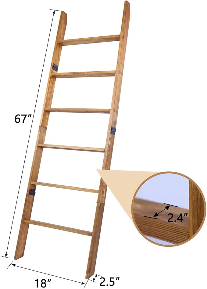 Blanket Ladder, 6-Tier Wooden Quilt Stand, Decorative Ladder Shelf, Leaning Shelf, Wall Leaning Blanket Ladder Towel Storage 