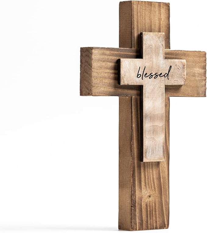 OKSQW Wall Wooden Christians Cross Spiritual Religious Cross Gifts With Hook on Hanging Wall Or Table With Blessed For Church
