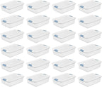 Sterilite 24-Pack Latching Box, Under Bed Storage Bins with Lids, Clear Plastic, 32 Quart - Heavy-Duty Organizing Containers 