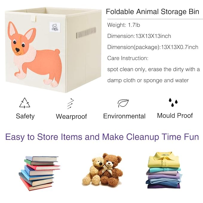 CLCROBD Foldable Animal Cube Storage Bins Fabric Toy Box/Chest/Organizer for Toddler/Kids Nursery, Playroom, 13 inch (Dog)