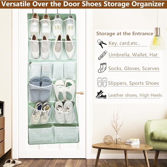 18 Pockets Over the Door Organizer with 4 Kind Pockets,Behind Door Shoes Rack,Back of Closet Storage Organization for Socks,H