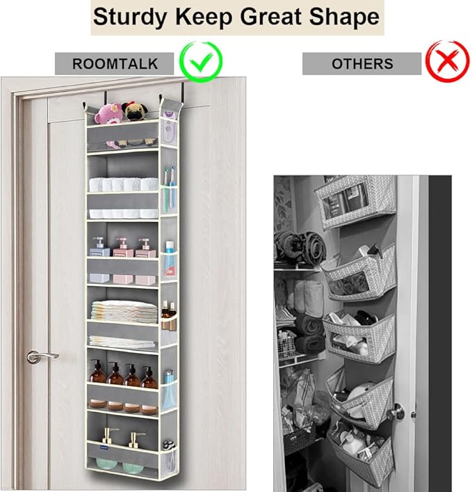 Over The Door Organizer 6-Shelves and 12 Side Pockets, Over The Door Storage for Bathroom Bedroom Nursery, Hanging Door Organ