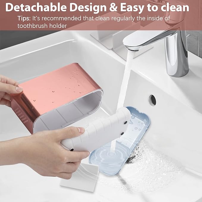 Boperzi Toothbrush Holders for Bathrooms Countertop, Electric Tooth Brush Holder with Adjustable Dividers, Detachable Anti-Sl