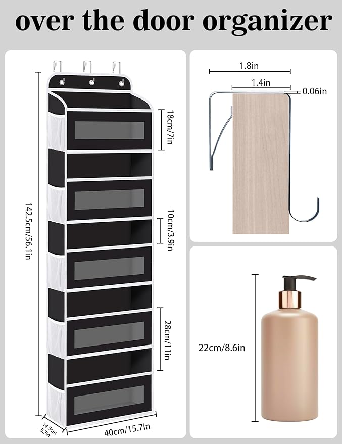 KYEVIS Over The Door Organizer, 5 Shelves Closet Door Hanging Organizer with 10 Mesh Pockets, Nursery Closet Organizer, Baby 