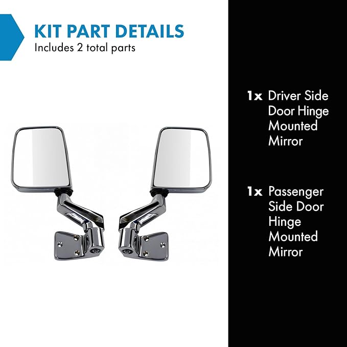 TRQ Driver and Passenger Side Mirror Assembly Set Manual Chrome Smooth Paint to Match Compatible with 1987–95 Jeep Wrangler 1
