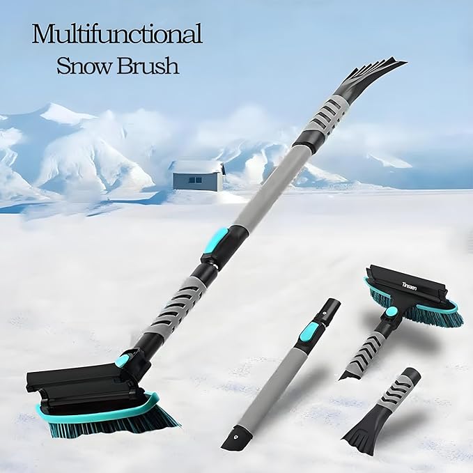 58" Car Snow Brush & Ice Scraper Long Snow Brush for Car Extendable, Upgraded Heavy Duty Pivoting Snow Broom for SUV Trucks Windshield