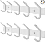 White Coat Rack Wall Mount – 15 Inch Stainless Steel Hook Rail with 5 Heavy Duty Double Coat Hooks – Wall Mounted Coat Hanger