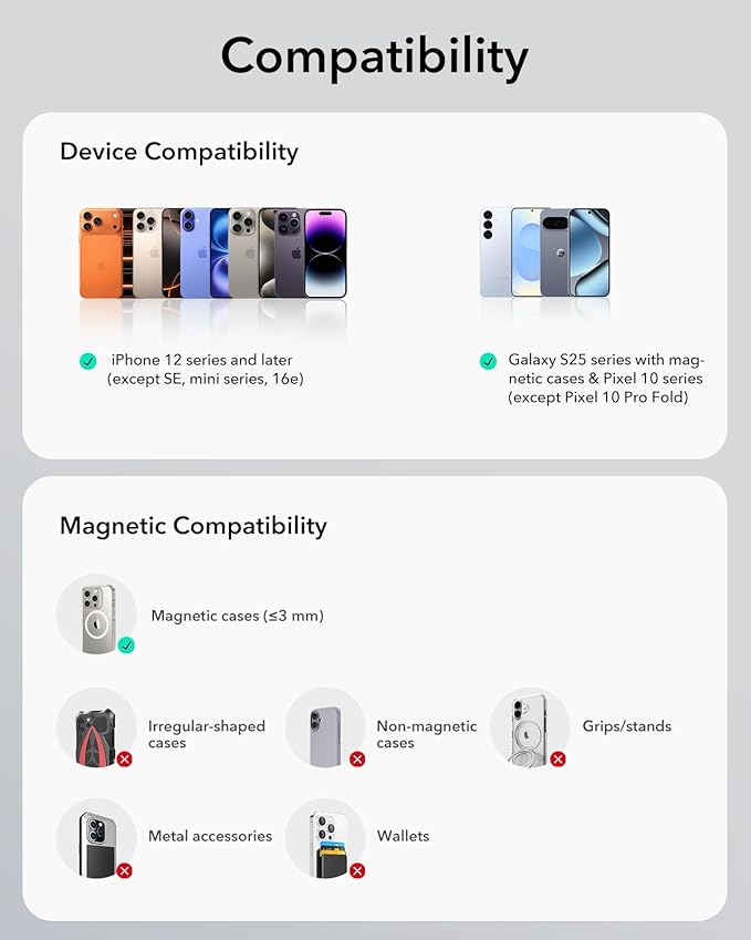 ESR for 15W MagSafe Car Mount Charger, MagSafe Car Charger, Air Vent/Dashboard Magnetic Wireless Phone Holder Mount for iPhone 17e/17/16/15/14/13/12, Galaxy S26/S25, Pixel 10, Fast Charging
