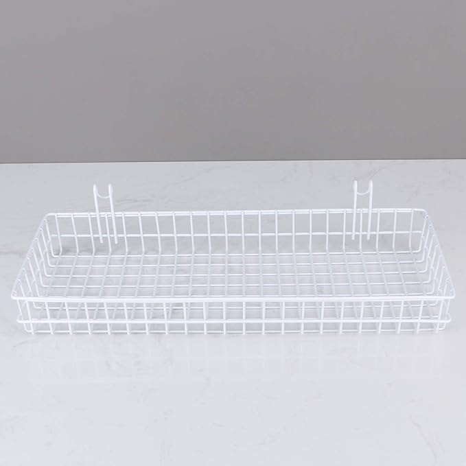 Kaforise Hanging Basket for Wire Wall Grid Panel, Multi-function Wall Storage and Display Basket, Large Size, White